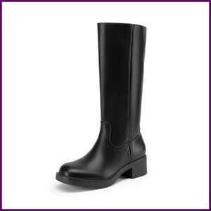 Knee High Boots Square Toe Platform Chunky Heel Side Zipper